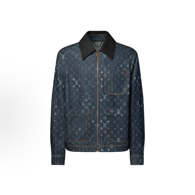 louis vuitton monogram print contrast collar denim jacket